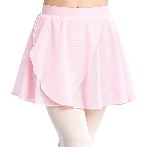 Girls Dance Practice Skirt Ballet Tutu with Elastic Waist and Soft Mesh Layered Performance Skirt for Ballet Training Recital and Stage, 12-14 Years, Pink