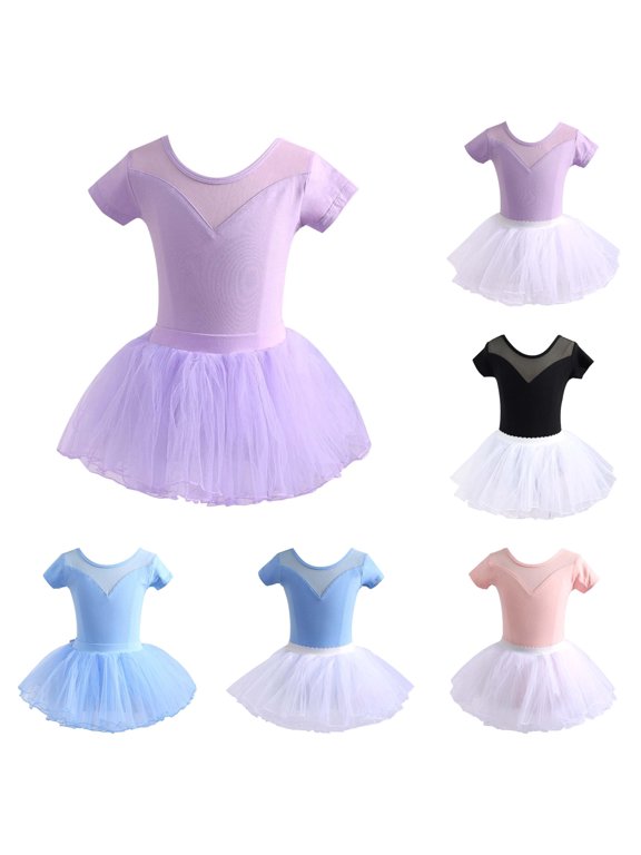 Girls Dance Set for Girls 1-14 Years Short Sleeve Leotard with Skirt Ballet Jazz Recital Practice Performance Outfit for Toddlers Kids