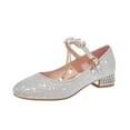 thumbnail image 1 of Girls Dance Shoes Gold Silver Sequins Princess Shoes Closed Toe Low Heel Fine Glitter Shoes Wedding Party Silver 11.5 Years-12 Years, 1 of 5