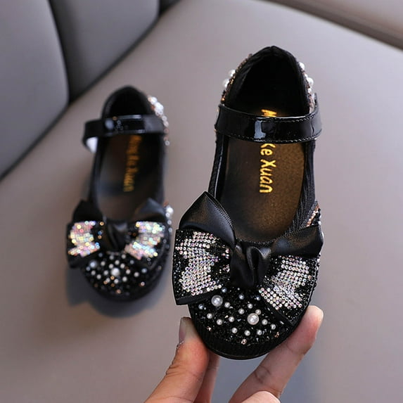 Girls Dance Shoes, Sparkling Rhinestone & Bow Ballet Flats for Performance, Lightweight & Flexible Sole for Recital & Party Play Black 31