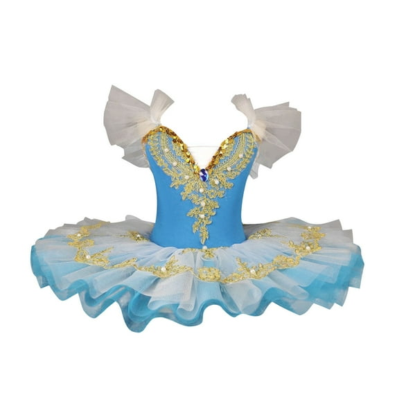 Girls Dance Skirted Dress,Kids Lace Ballets Tutus Tulles Princess Dresses Costumes for Performance Child Dresses Sky Blue 1Y