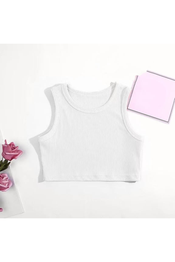 Girls Dance Tank Top Racerback Crop Top Sleeveless Athletic Wear For Ballet Gymnastics And Sports Performance T-Shirts Kids Short Sleeve Crewneck Solid Basic Tees Casual Tops