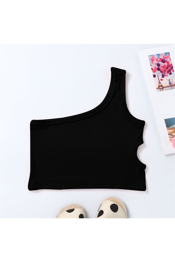 Girls Dance Tank Top Shoulder Racerback Crop Top for Ballet Gymnastics and Performance Wear T-Shirts Kids Short Sleeve Crewneck Solid Basic Tees Casual Tops