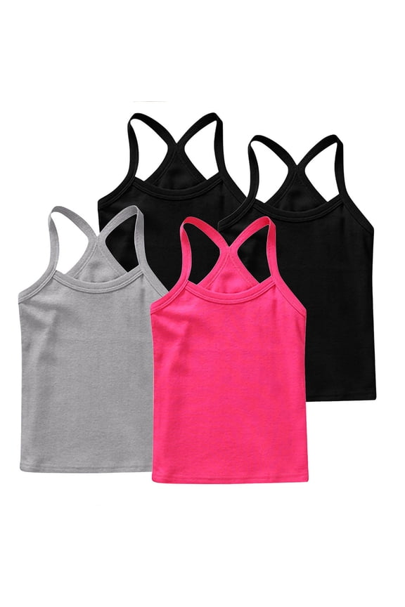Girls Dance Tank Tops 4 Pack - Racerback Sleeveless Cotton Tank Tops for Dancewear Gym