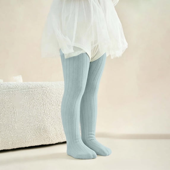 Girls Dance Tights, Solid Color Knitted Striped Twisted Pantyhose, Dance Base Layer For Ballet & Gymnastics Light Blue 3-4 Years
