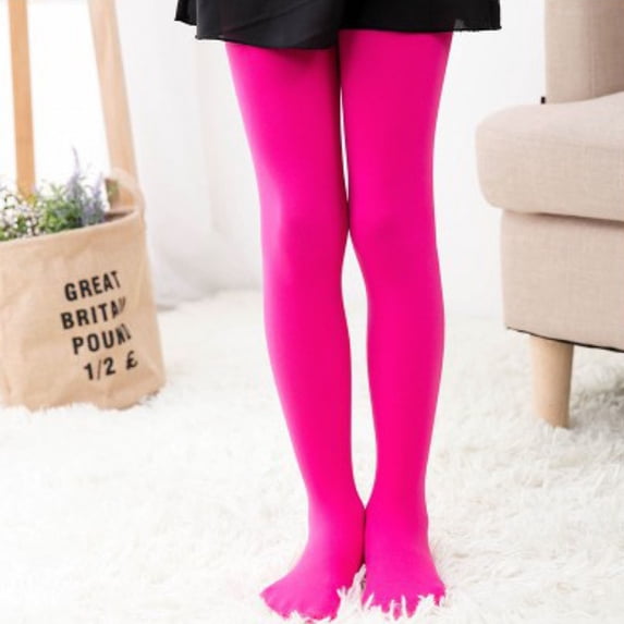 Girls Dance Tights for Ballet Solid Color Footed Soft Tights for Girls (Hot Pink 4-5 Years)