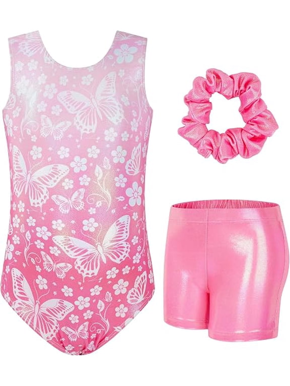 Gymnastics Leotards For Girls Sparkle Hollow Back Sleeveless Gymnastics Outfits With Shorts And Hair Scrunchie For Dance Ballet