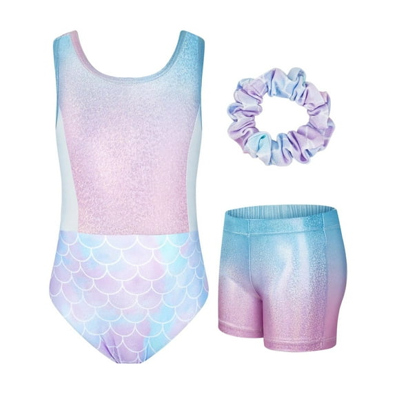 Girls Dance and Gymnastics Leotard,Sparkly Cross-Back Gymnastics Leotards with Shorts for Girls Ages 3-12