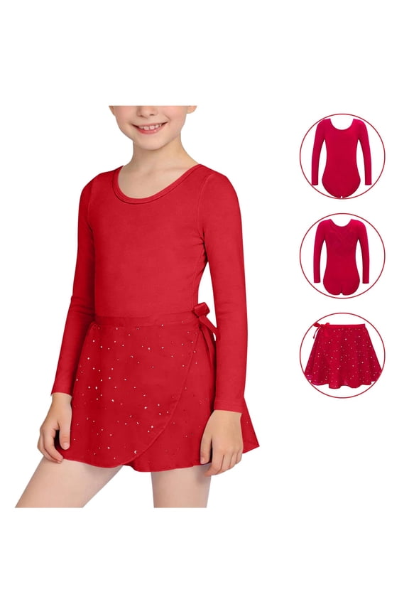 Girls' Dancewear with Mesh Tie Skirt Dance Ballet Clothes Set Toddler Kid Leotards 2 Piece Dancing Outfits (11-12 Years, Red)