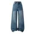 thumbnail image 1 of Girls Dark Blue Wide Leg Jeans High Rise Balloon Pants for Teens Juniors 9-16 Years Stretchy Vintage Washed Denim Casual Comfort Fit,Size 14-15 T, 1 of 6