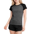 thumbnail image 1 of Girls Dark Gray 2 Piece Outfits Raglan Sleeve Color Block Athletic Shorts Set Moisture Wicking Activewear Summer Matching Sets,Size 11-12T, 1 of 6