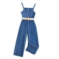 thumbnail image 1 of Girls Demin Jumpsuit Solid Color Comfortable Casual Rompers with Waistband Wide Leg Jumpsuits Size 8 Y-9 Y, 1 of 7