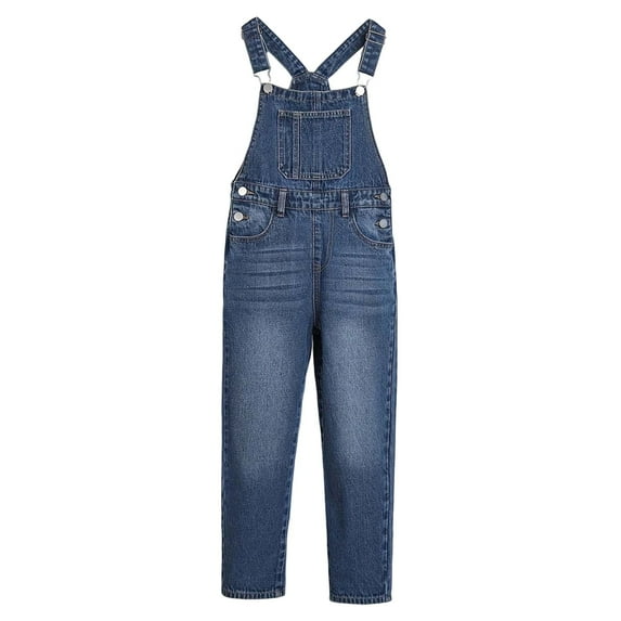 Girls Denim Bib Overalls Kids Blue Stretchy Jean Jumpsuit Adjustable Straps Dungarees Pants With Multiple Pockets 3-14 Years(Color:Blue,Size:11-12 Years)