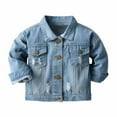 thumbnail image 1 of Girls Denim Jacket Ripped Flap Pocket Button Front Long Sleeve Collared Jean Trucker Jackets for Toddler Kids, 18-24 Months Light Blue, 1 of 7