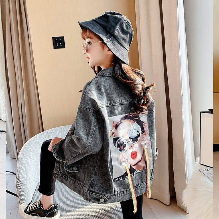 Girls Denim Jacket Tassels 4 13T Kids Spring Teenage Fashion Europe and America Style Coat Little Girls Design Tops Baby Outwear Walmart
