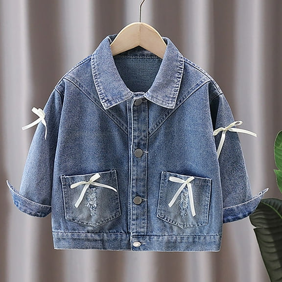 Girls Denim Jacket Toddler Jean Jacket Button Down Fashion Jeans Coat with Pockets Long Sleeve Outwear for Kids Blue A 11-12 Years