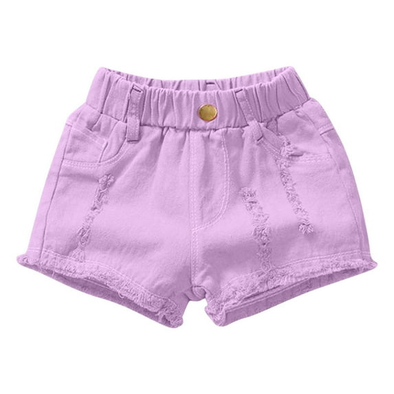 Girls' Denim Midi Shorts New Toddler Girls Summer Comfort Casual Jeans Shorts Baby Girls Cozy Classic Solid Color Denim Short Pants Purple L