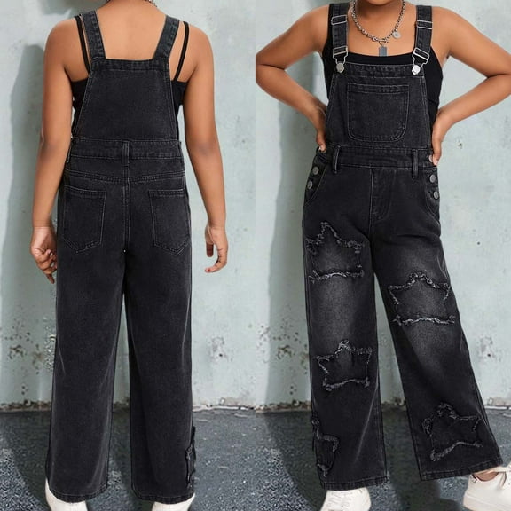 Girls' Denim Overall Jumpsuits Kids Casual Sleeveless Overalls Girls Wide Leg Jeans Pants Girls 1 Piece Rompers with Pockets Summer Clothes for Kids 9-10 Years