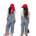 thumbnail image 1 of Girls' Denim Overall Jumpsuits Kids Casual Sleeveless Overalls Girls Wide Leg Jeans Pants Girls Overalls with Pockets Kids Summer Clothes Girls Size 9-10 Years, 1 of 8