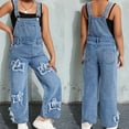 thumbnail image 1 of Girls' Denim Overall Jumpsuits Kids Casual Sleeveless Romper Girls Wide Leg Jeans Pants Girls 1 Piece Rompers with Pockets Summer Clothes for Kids 8-9 Years, 1 of 5