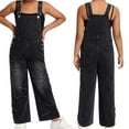 thumbnail image 1 of Girls' Denim Overall Jumpsuits Kids Casual Sleeveless Romper Girls Wide Leg Jeans Pants Girls Loose Rompers with Pockets Girls Summer Shorts 9-10 Years, 1 of 5