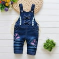 thumbnail image 1 of Girls' Denim Overall Jumpsuits Sleeveless V Neck Adjustable Straps Jeans Pants Jumpers with Pockets Blue 2 Years, 1 of 3