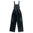 thumbnail image 1 of Girls Denim Overall Kids Sleeveless Jumpsuit Wide Leg Denim Romper 𝐁ib Overall Straight Leg Baggy Jeans Loose Fit, 1 of 5