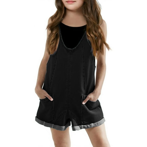 Girls Denim Overall Shorts Kids Summer Adjustable Straps Casual Loose Stylish Jumpsuits Jeans Size 4 Y-5 Y