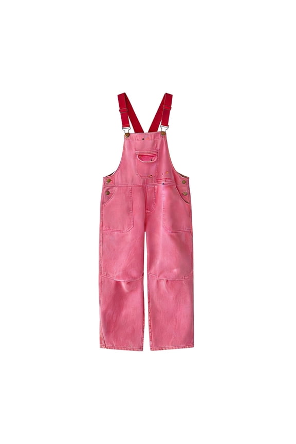 Girls Denim Overalls Kids Sleeveless Wide Leg Jumpsuit Bib Overall with Pockets Adjustable Straps Jumpsuit Durable Work Coverall Hot Pink