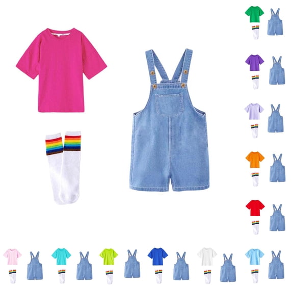Girls Denim Overalls With Solid Color Top Toddler Kids Romper Jumpsuit For Graduation Performance Party Girls Casual Outfit Sets