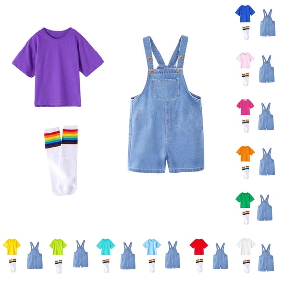 Girls Denim Overalls With Solid Color Top Toddler Kids Romper Jumpsuit For Graduation Performance Party Girls Casual Outfit Sets