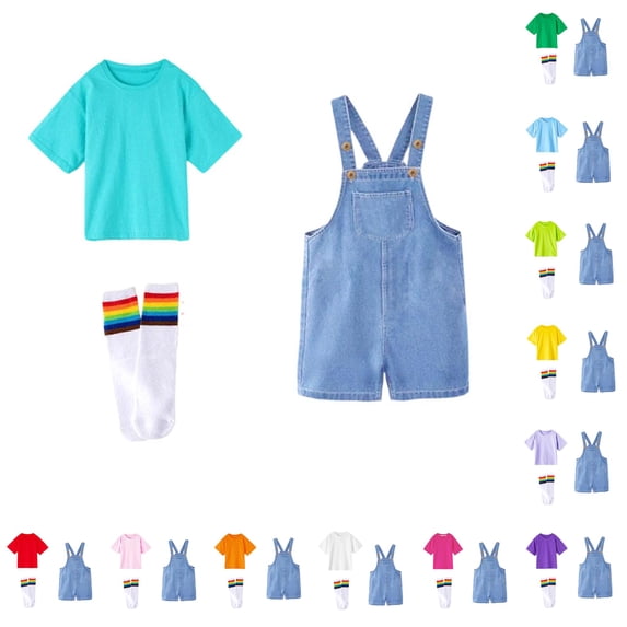Girls Denim Overalls With Solid Color Top Toddler Kids Romper Jumpsuit For Graduation Performance Party Girls Casual Outfit Sets