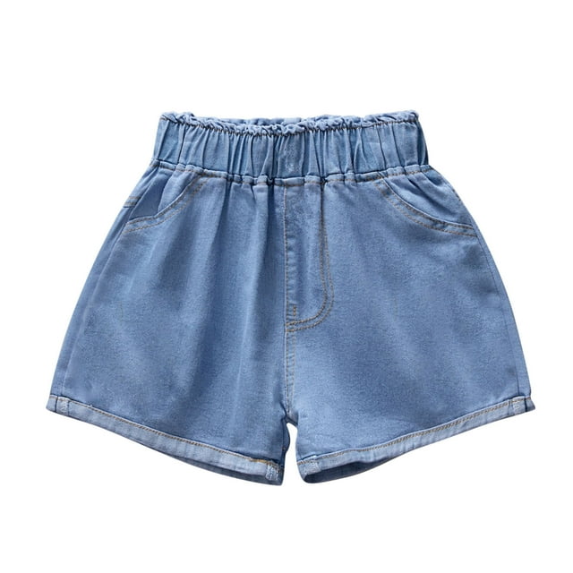 Girls' Denim Pull on Shorts, Lightweight Jean Shorts Casual Cute Short Pants Elastic Waist Comfy Shorts Girls Biker Shorts Blue 8-9Y