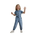 thumbnail image 1 of Girls Denim Romper Jumpsuit With Collar Short Sleeve Casual Outfit Kids Clothes, 1 of 9