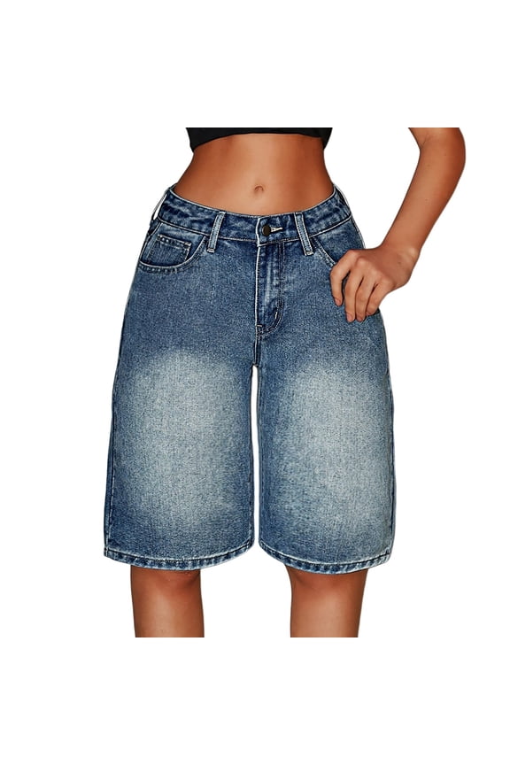 Girls Denim Shorts Casual Stretch Jean Hot Shorts Tailored Relaxed Fit Fashion Short Pants Clothes Jorts Blue Size 14-15 Years