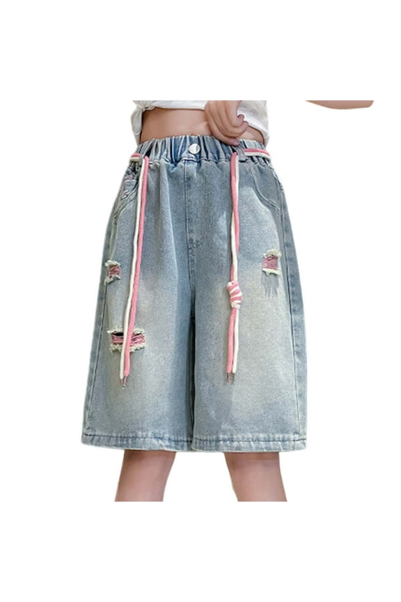 Girls Denim Shorts Classic Straight Leg Jorts with Pockets Girls Summer Clothes 8-10 Years