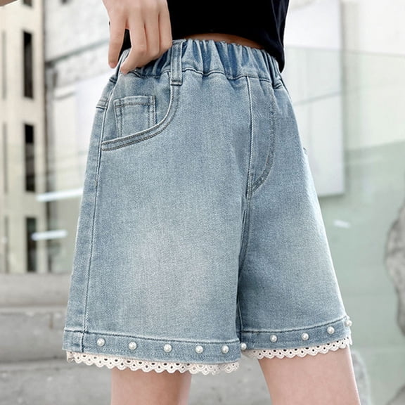 Girls Denim Shorts Elastic Sports Pants Summer Girl Clothes Girls Fashion 9-10 Years