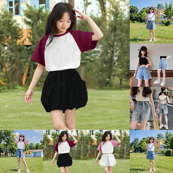 Girls Denim Shorts High Waist Lace Trim Y2k Jorts Fashion Streetwears Kawaii Jeans Shorts for Girls(Black 10-11 Years)