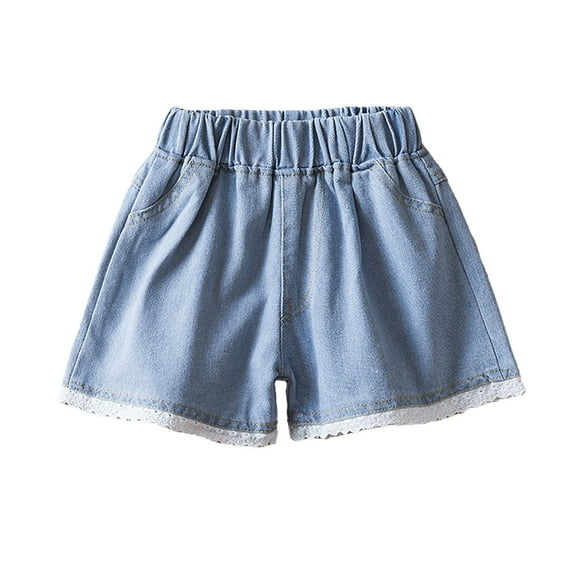 Girls Jean Shorts Lace trim High Waist Straight Leg Sports Pants Toddler Girl Summer Outfits 7-8 Years Girl Clothing Girls Fashion
