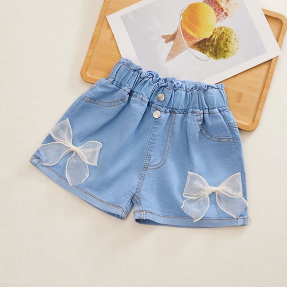 Girls Denim Shorts with Pockets Frayed Raw Hem Hot Pants Relaxed Fit Jean Shorts Wide Leg Childrens Bottoms Wash Designed Clothes for Teens Girl Streetwear Age 2-11 Years White 8-9 Years