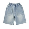 thumbnail image 1 of Girls Denim Shorts Stretch High Waisted Jeans Elastic Waist Straight Leg Jean Shorts Ages 5 to 14, 1 of 7