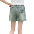 thumbnail image 1 of Girls Denim Shorts Stretch High Waisted Jeans Elastic Waist Straight Leg Jean Shorts Ages 5 to 14, 1 of 7