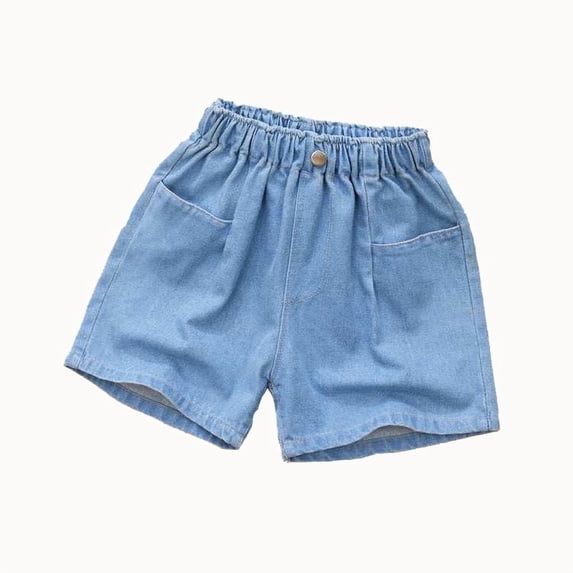 Girls Denim Shorts Summer Trendy Cute Casual Trendy Pants Elastic Waist Ruched Lace Patchwork Short Jeans (11 Years, Blue-I)