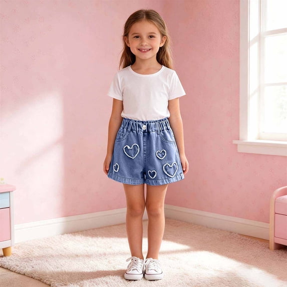 Girls Denim Shorts for Girls Casual Bottoms with Comfortable Fit and Stretchy Waistband for Everyday Wear - Everyday Summer Bottoms for Kids