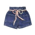 thumbnail image 1 of Girls Denim Shorts with Adjustable Drawstring Waistband, High Waist Elastic Shorts for Kids Kids, Blue Casual Summer Play Shorts,Size 1-2T, 1 of 5