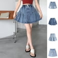 thumbnail image 1 of Girls Denim Skirt High Waist A-Line Jean Skirt Knee Length Trendy Jeans Skorts Summer Outfits for Girls (3-Blue 6-7), 1 of 9