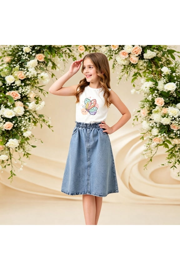 Girls Denim Skirt with Snowflake Embroidery Casual Staple Piece for and Summer Versatile Mid Length Skirt for Juniors and Dress Ups for Toddlers Dance Ware for Girls Dress up for Little Girl