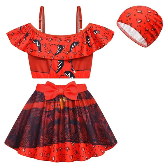 Girls Descendants Princess Two Piece Ruffle Swimsuit Kids Bikini Set Swimwear Dress Up