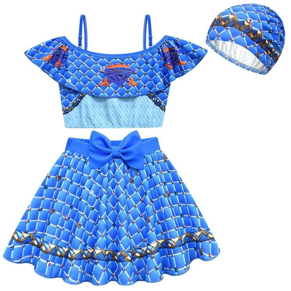 Girls Descendants Princess Two Piece Ruffle Swimsuit Kids Bikini Set Swimwear Dress Up