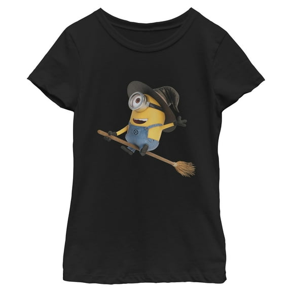 Girls Despicable Me Stuart Flying Broomstick Happy Witch T Shirt
